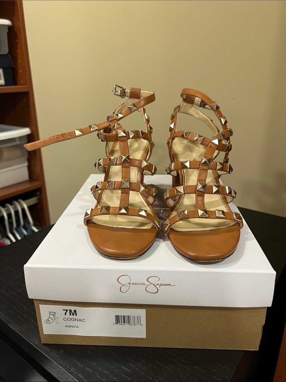 Jessica Simpson Cognac Studded Strappy Sandals